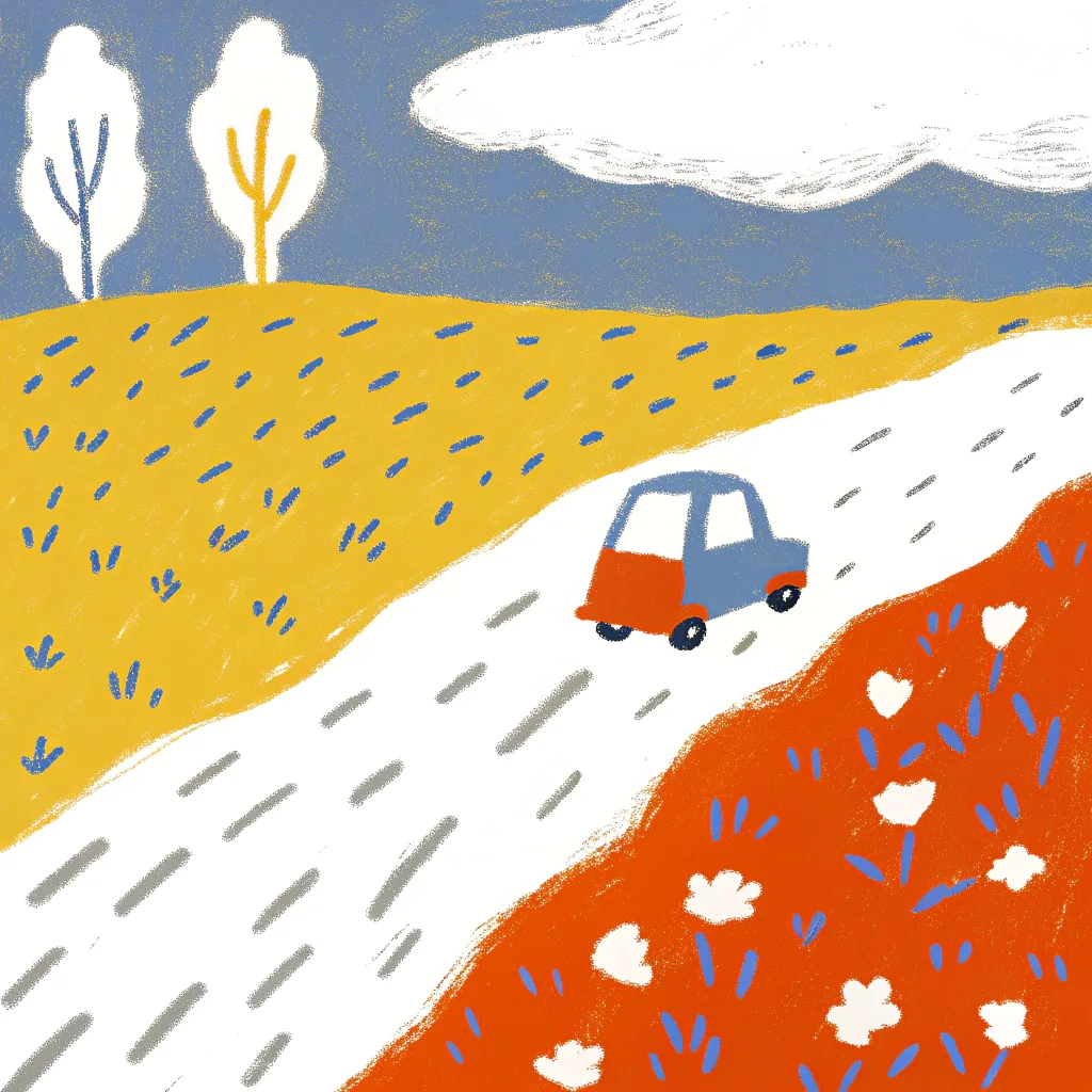 A small car on a country road